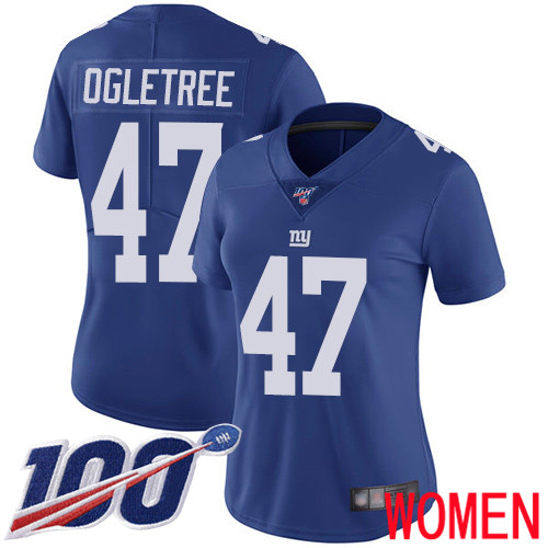Women New York Giants #47 Alec Ogletree Royal Blue Team Color Vapor Untouchable Limited Player 100th Season Football NFL Jersey